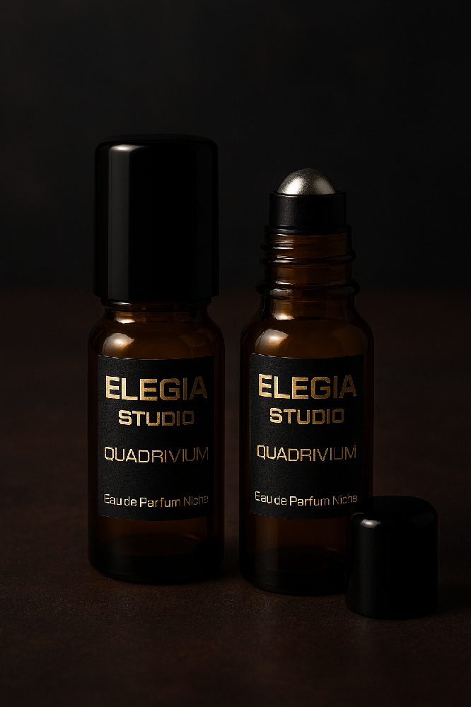 Frasco de perfume minimalista Elegia Studio